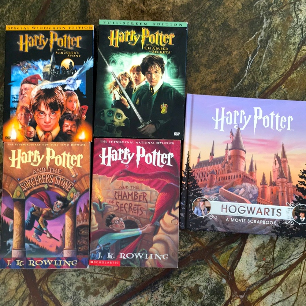 Harry Potter Mixed Bundle of Books & DVDs (set of 5) Sorcerers Stone Chamber